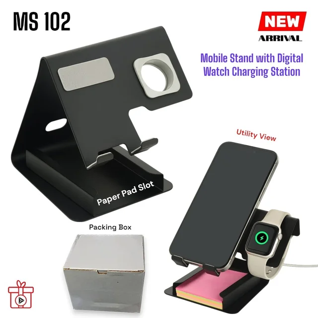 MS 102 Mobile Stand with Digital Watch Stand with Business Card Slot