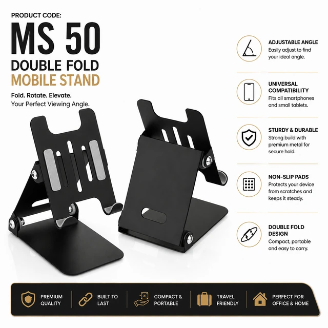 MS 50 Metal Mat Black Double Fold Mobile Stand