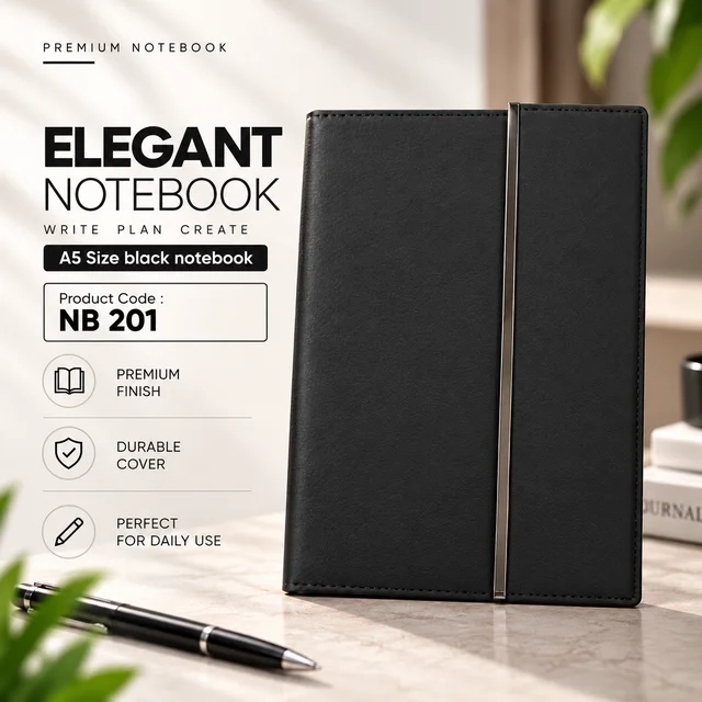 NB 201 A5 Size Elegant black 3 folds of notebook