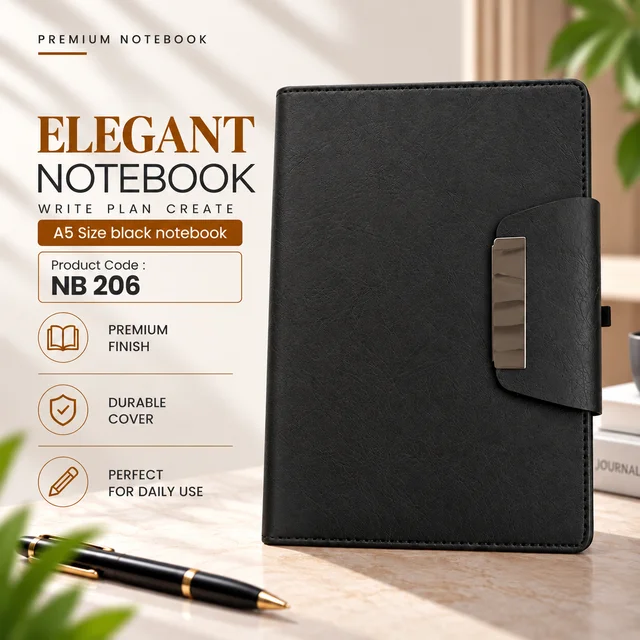 NB 206 A5 size elegant black one fold notebook