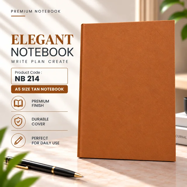 NB 214 A5 Size hard cover paper tan notebook