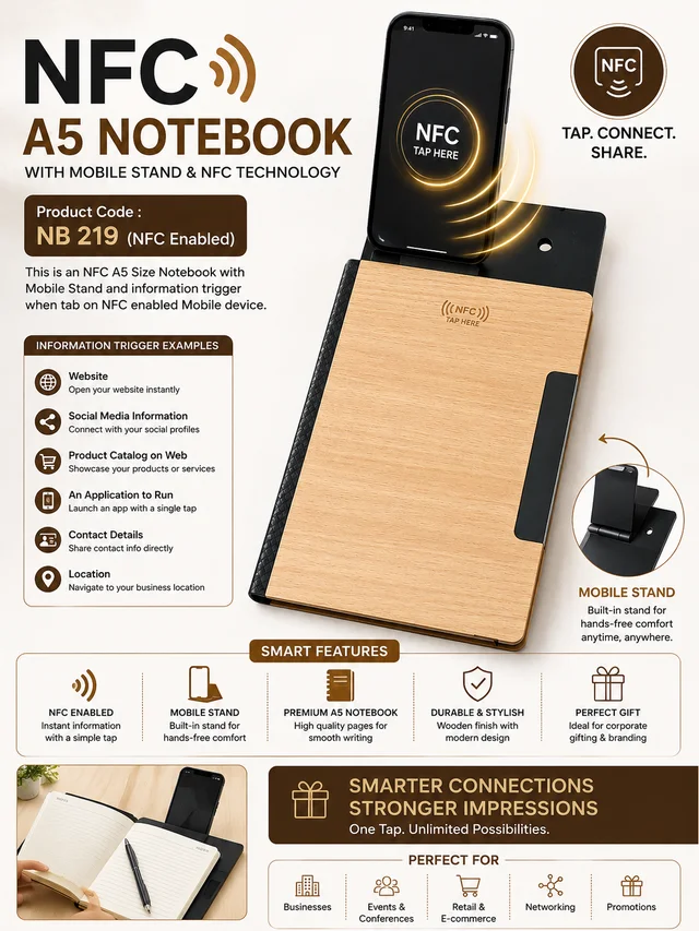 NB 219 NFC A5 Bamboo notebook with mobile stand