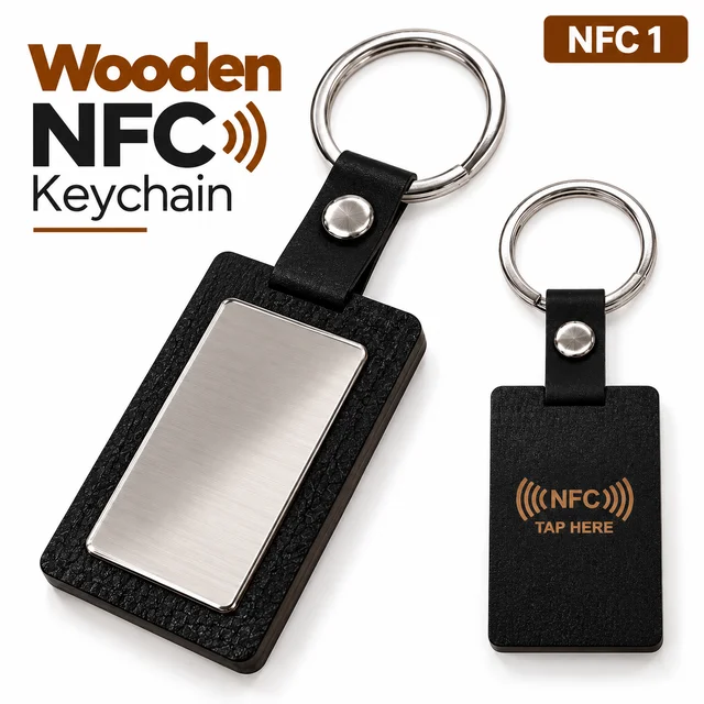 NFC 1 Wooden NFC keychain in silver