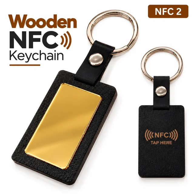 NFC 2 Wooden NFC Keychain In Gold
