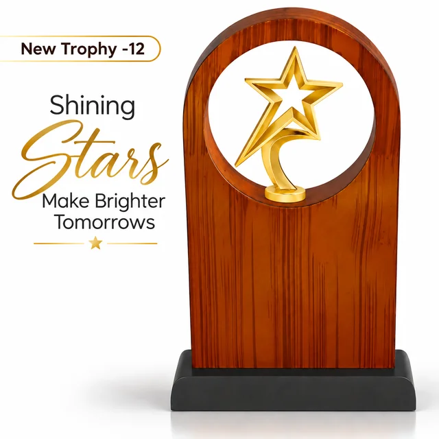 New Trophy-12 Elegant Stars with Wooden Trophy