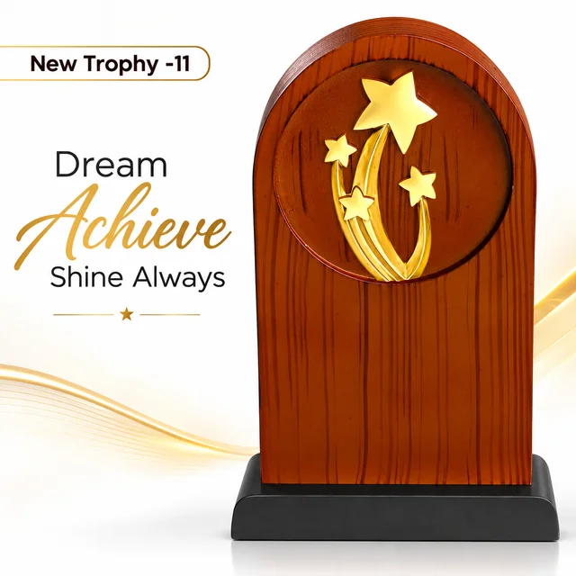 New Trophy-11 Elegant Stars with Wooden Trophy