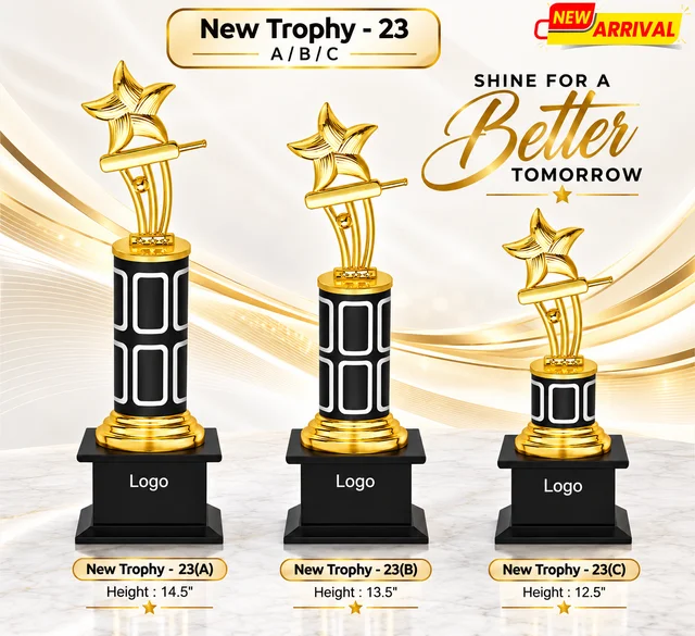 New Trophy-23 A,B,C Elegant Stars Three Size of Trophy