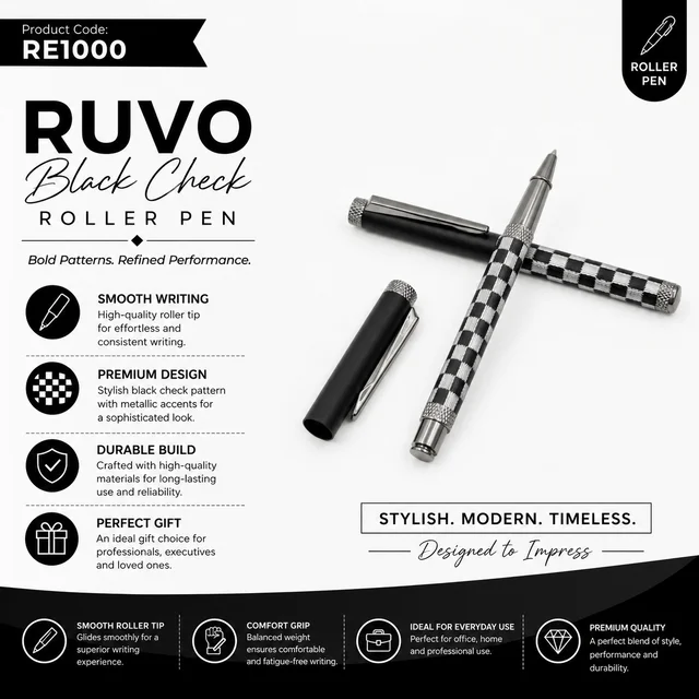 RE 1000 Ruvo Black Check Roller Pen