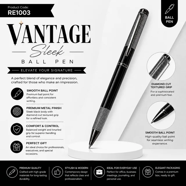 RE 1003 Vantage Sleek Black Ball Pen (1008)