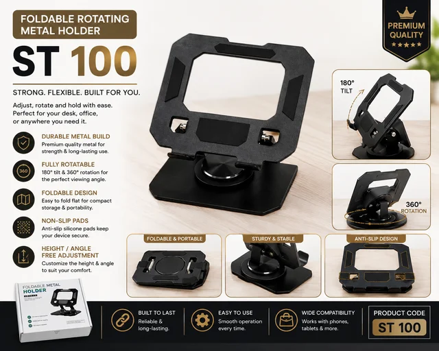 ST 100 Multiangle & Foldable Mobile cum iPad Stand
