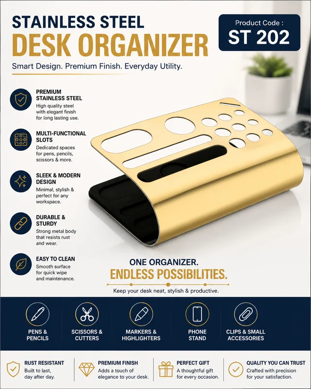 ST 202 U Band Table Mobile & Stationery Stand (Gold)