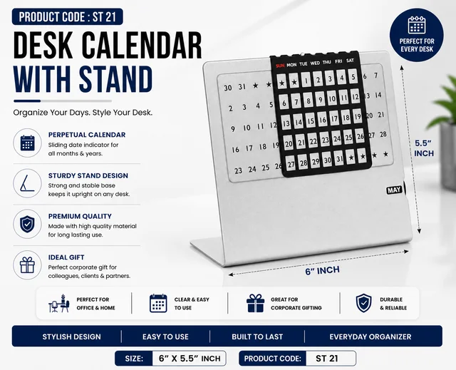 ST 21 (Steel Brush Finish Big Size 6 * 5.5 Calendar Stand)