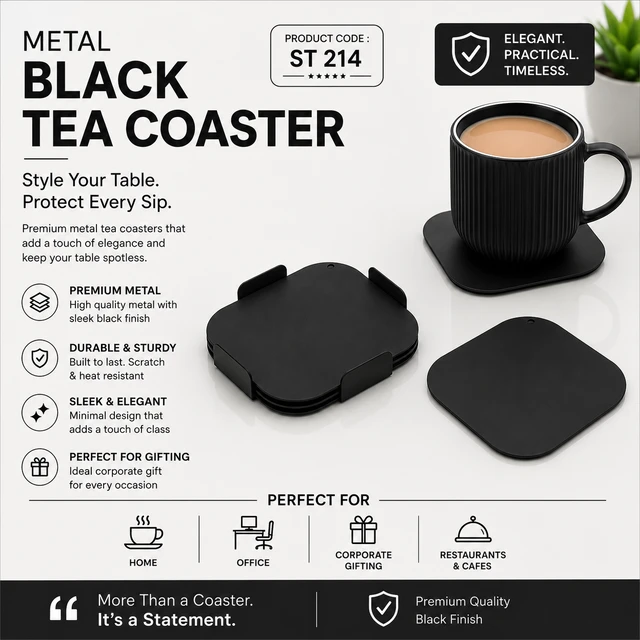 ST 214 Black Coated 4 Plates coaster