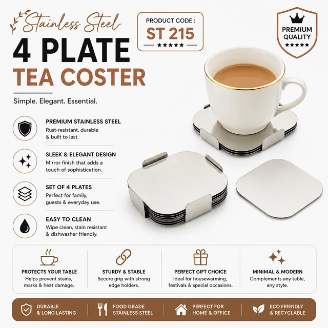 ST 215 Steel mirror finish 4 Plates coaster