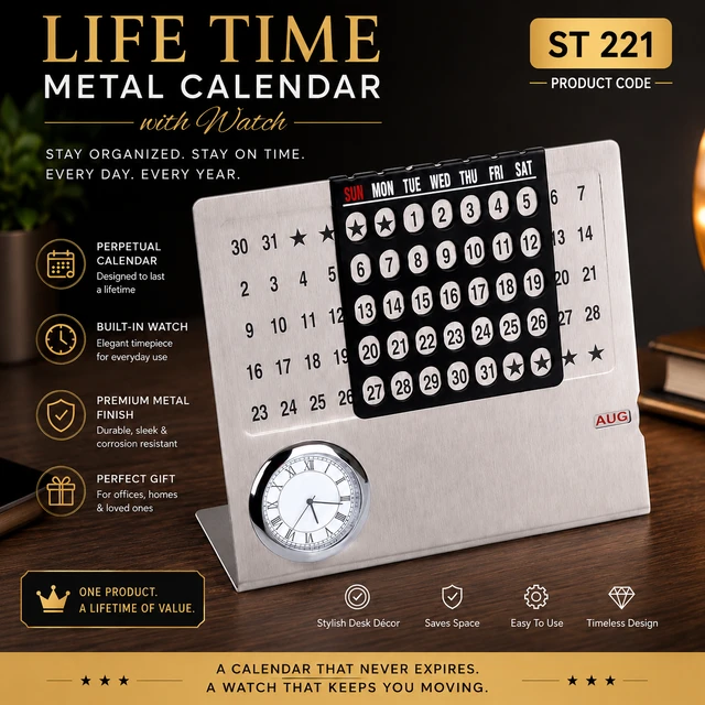 ST 221 Steel Big Calender with watch 