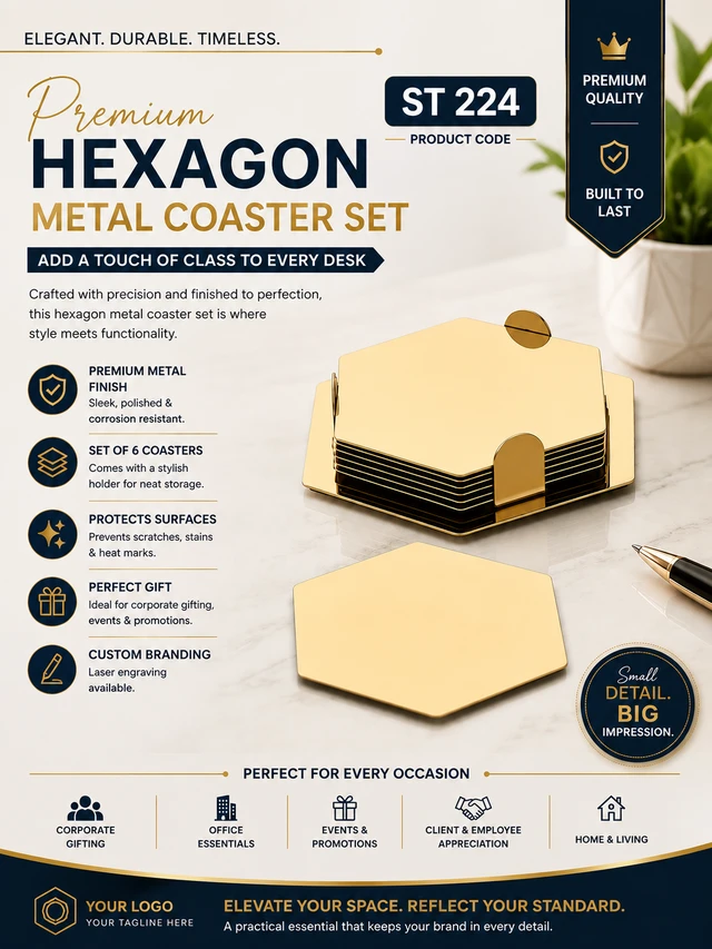ST 224 Hexagonal gold coaster 6 plates