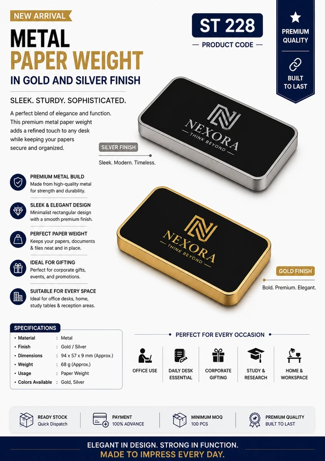 ST 228 Blk/Gold & Blk/Silver  rectangle paper weight 