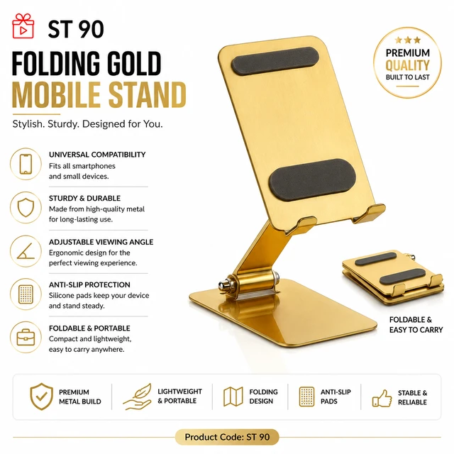 ST 90 Metal Full Fold Multi Angle Gold Finish Mobile Stand