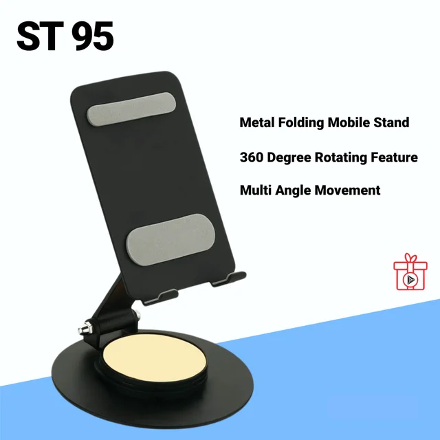 ST 95 Mat Black 360 degree Rotation Multi Angle Full Foldable Mobile Stand