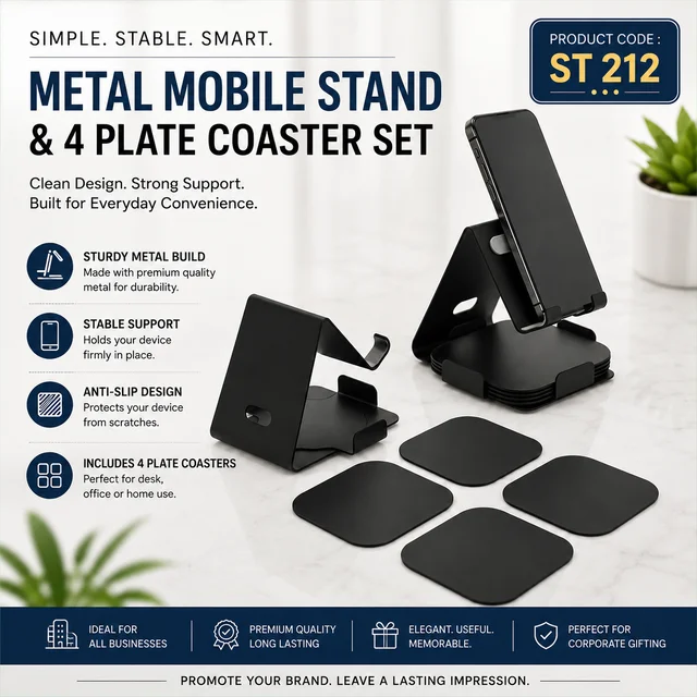 ST 212 Black regular mobile stand with 4 plates coaster