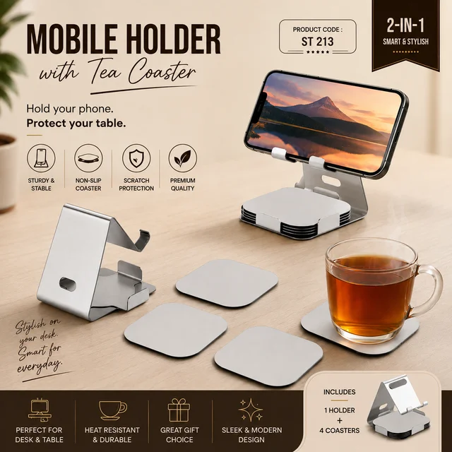 ST 213 Steel regular Mobile stand with 4 plates coaster