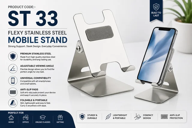 ST 33 Steel Mirror Finish Flexy Mobile Stand