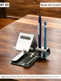 ST 35 Steel Mirror Mobile Stand with 2 Pen Holder Attachment