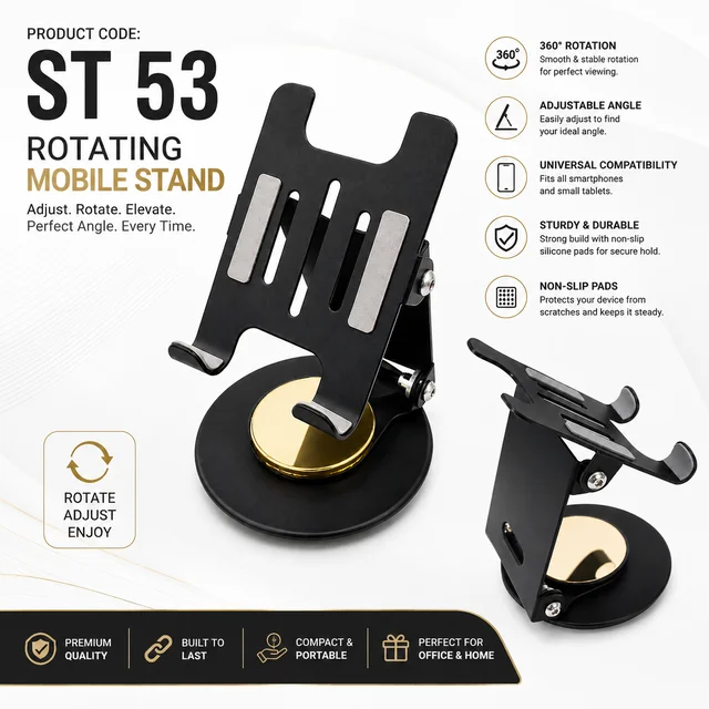 ST 53 (360 degree Rotating Double Foldable Mobile cum Tablet Stand)