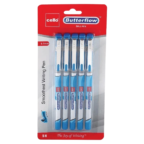 Cello Butterflow Simply Ball Blue Ball Point Pen (Pack of 5) - 1 Box