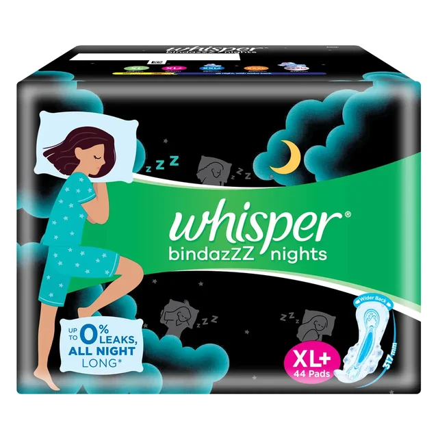 Whisper Bindazzz Nights Sanitary Napkin with Wings (XXL+ ) 16 pads - 1 Box