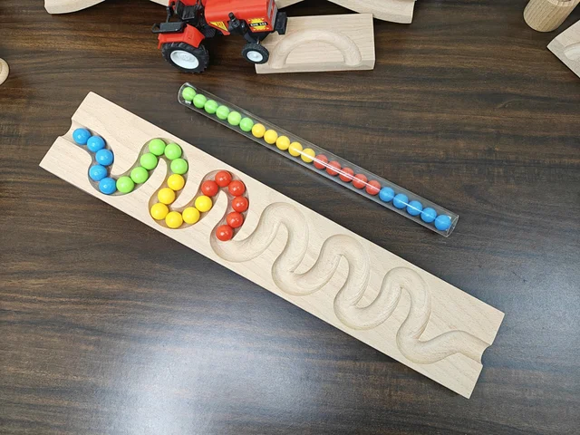  Kancha Marble Run Track, Long Track, Marble Race, Marble Run Race Wooden Plate, Light Weight Toy, Montessori Pack of 1 Waves Maze Toy Wood Toy