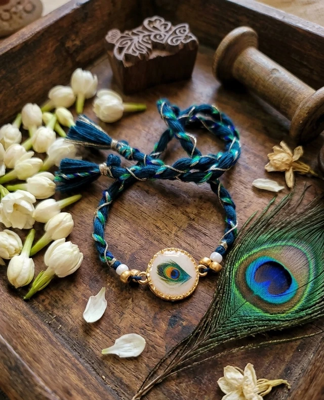 Peacock Feather Thread Weave Rakhi 
