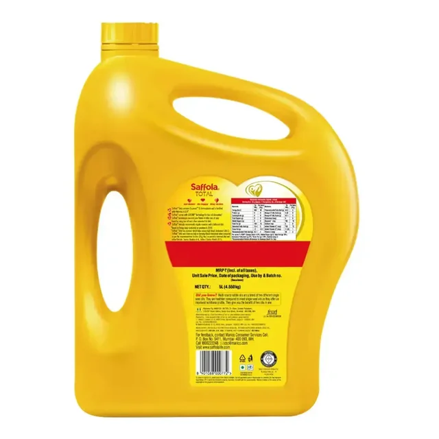 Saffola Total Heart Pro Multi-Source Edible Oil 5 Litre, Blend of Rice Bran Oil And Sunflower oil - 5L