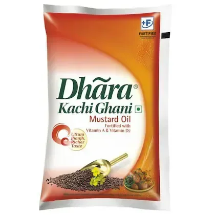 Dhara Kachi Ghani Mustard Oil 1 L (Pouch) - 1L
