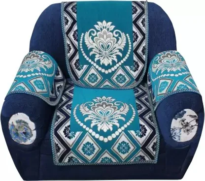 FreshFabrics Velvet Abstract Sofa Cover (Blue Pack of 16)