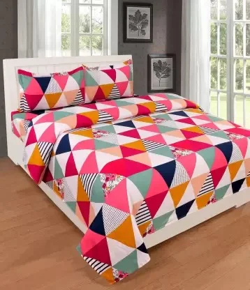 RisingStar 220 TC Cotton Double Geometric Flat Bedsheet  (Pack of 1, Multicolor)
