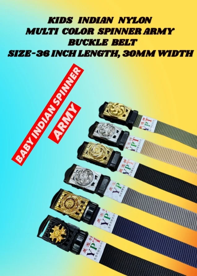 KIDS INDIAN NYLON MULTI COLOR SPINNER ARMY BUCKLE BELT SIZE-36 INC LENGTH 30MM WIDTH - FREE SIEZE, 12