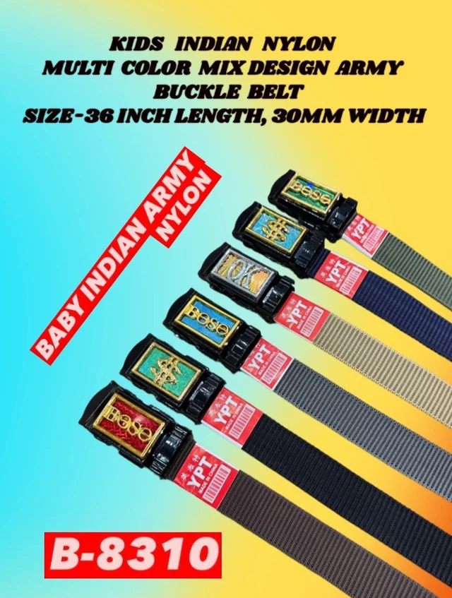 KIDS INDIAN NYLON MULTI COLOR MIX DESIGN ARMY BUCKLE BELT SIZE-36 INC LENGTH 30MM WIDTH - FREE SIZE, 12