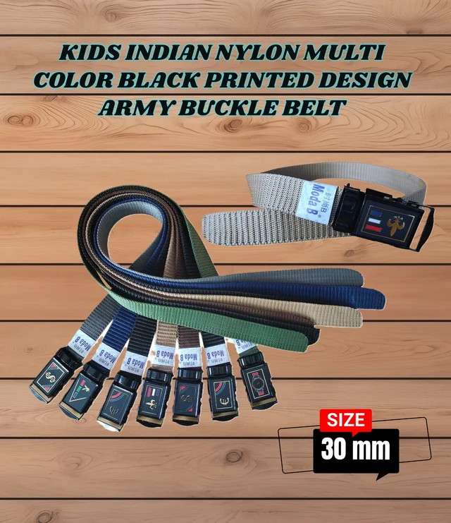 KIDS INDIAN NYLON MULTI COLOR WITH ARMY BUCKLE BELT - SMALL, 12