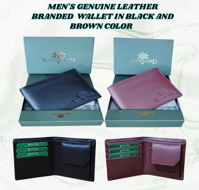 MENS GENUINE LEATHER BRANDED WALLET IN BLACK AND BROWN COLOR - FREE, 6