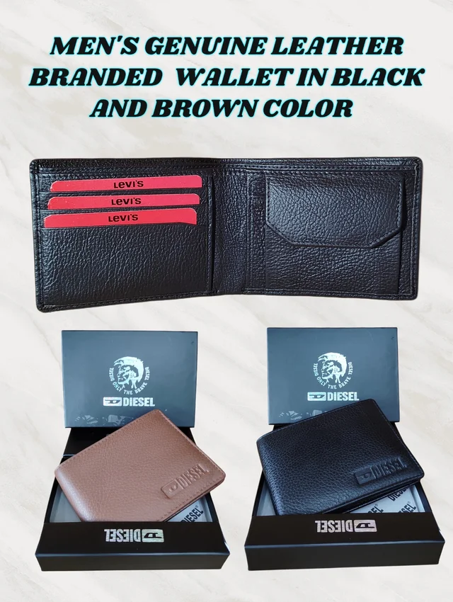 MENS GENUINE LEATHER BRANDED WALLET IN BLACK AND BROWN COLOR - FREE, 6