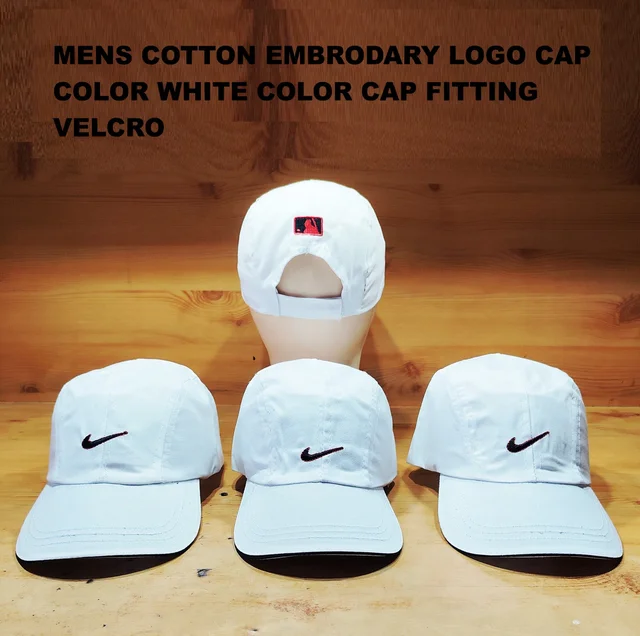 MEN'S COTTON EMBRODARY LOGO CAP COLOR WHITE COLOR CAP FITTING VELCRO - FREE SIZE, 12