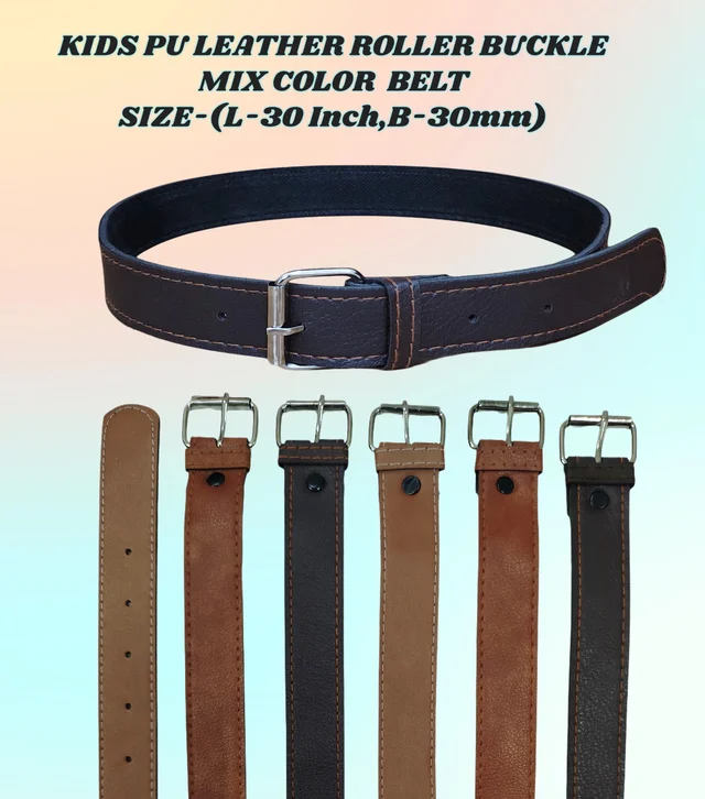KIDS PU LEATHER ROLLER BUCKLE MIX COLOR BELT SIZE-(30 INCH LENGTH,30MM WIDTH) - SIZE-(30 INCH LENGTH,30MM WIDTH), 6