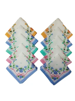 COTTON HANKIES MIX COLOR MIX PRINTED FOR GIRLS,LADIES,KIDS SET OF 12 PCS SIZE-28 *28Cm - 28*28, 12