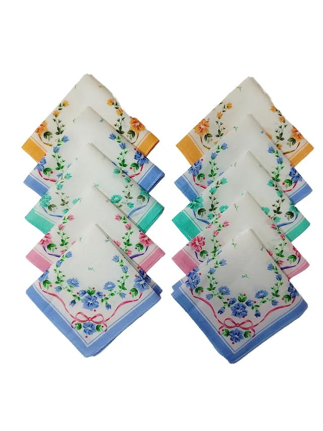 COTTON HANKIES MIX COLOR MIX PRINTED FOR GIRLS,LADIES,KIDS SET OF 12 PCS SIZE-28 *28Cm - 28*28, 12