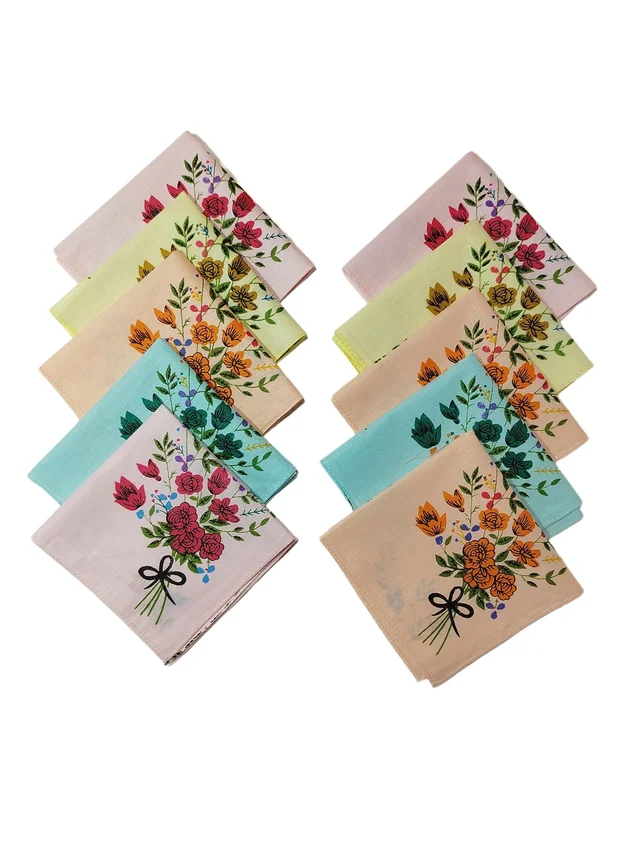 COTTON HANKIES MIX COLOR MIX PRINTED FOR GIRLS,LADIES,KIDS SET OF 12 PCS SIZE-28 *28Cm - 28*28, 12