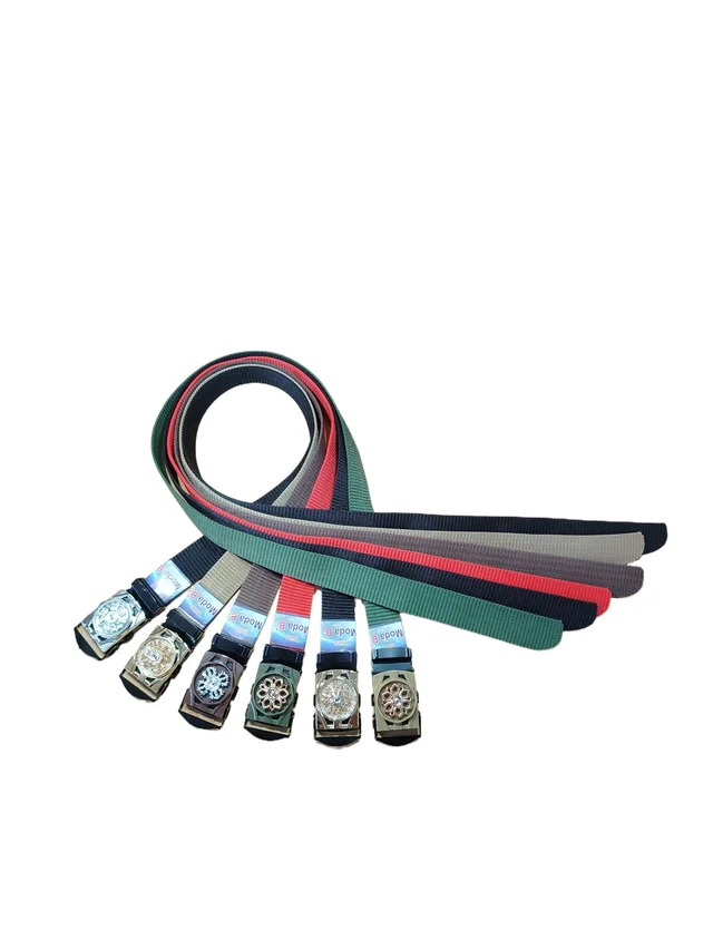 MENS CHINA IMPORTED NYLONE MULTI COLOR MIX DESIGN SPINNER AUTO BUCKLE BELT - FREE, 12