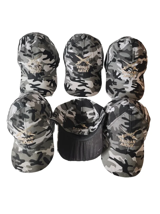 MENS ARMY PRINTED EMBROIDERED DESIGN COTTON CAP FITTING VELCRO - FREE, 6