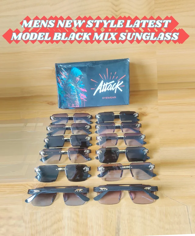 MENS NEW STYLISH LATEST MODEL BLACK MIX SUNGLASSES - FREE, 12