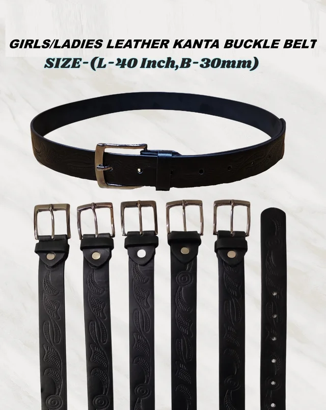 GIRLS AND LADIES LEATHER BLACK COLOR KANTA BUCKLE BELT SIZE-(40 INCH LENGTH,30MM WIDTH) - SIZE-(40 INCH LENGTH,30MM WIDTH), 12